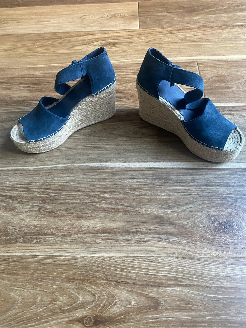 Marc Fisher Navy Suede Espadrille Wedge Sandals